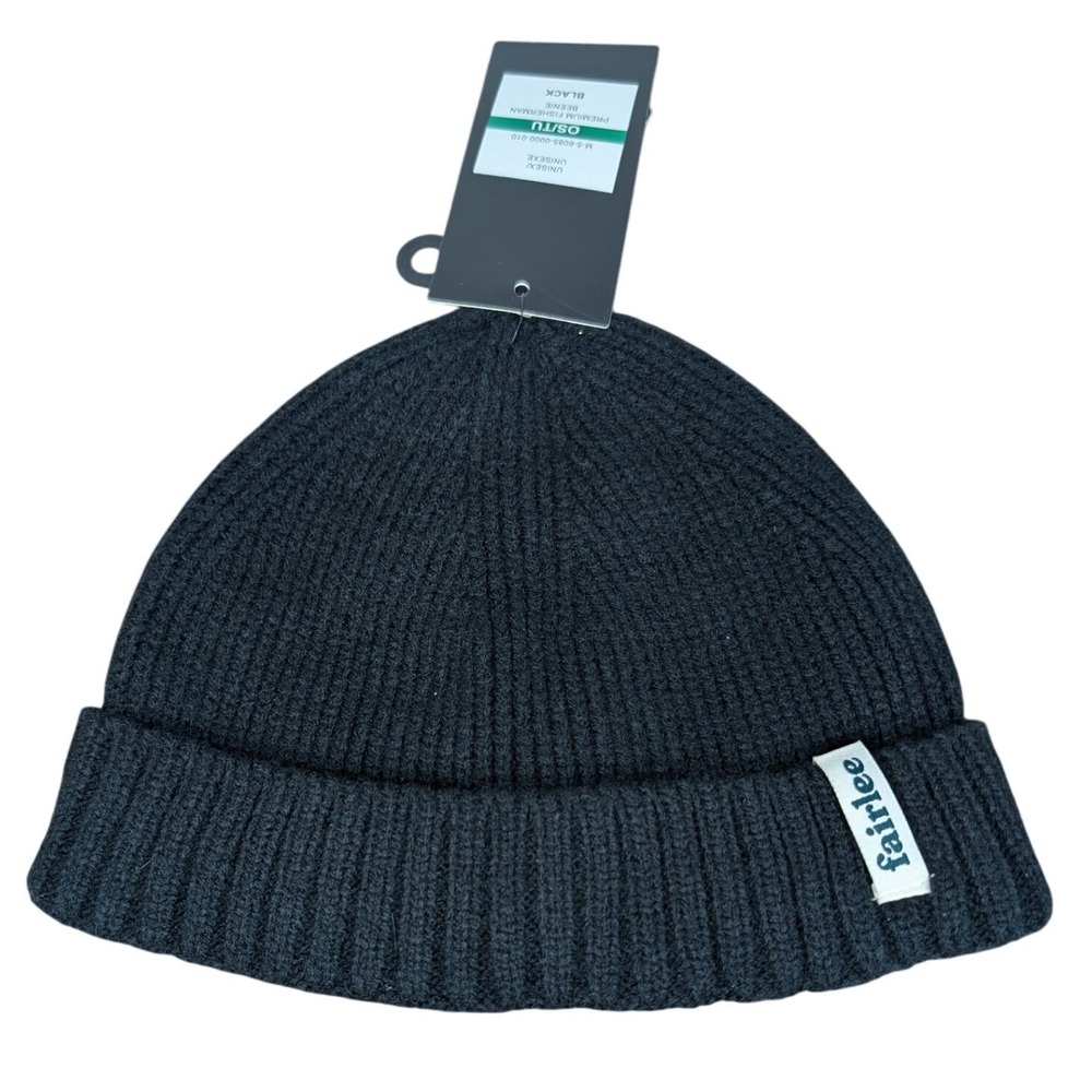 Mirvik Fairlee Black one Size fisherman beanie thick ribbed knit cuffed design